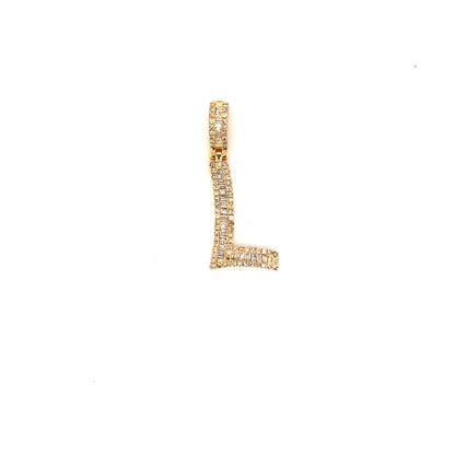 14K Bamboo Initial Letter Diamond Baguette Pendants Full Collection