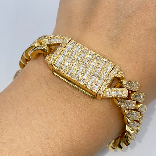 14K 12MM Chubby Cuban Link Diamond Baguette Bracelet