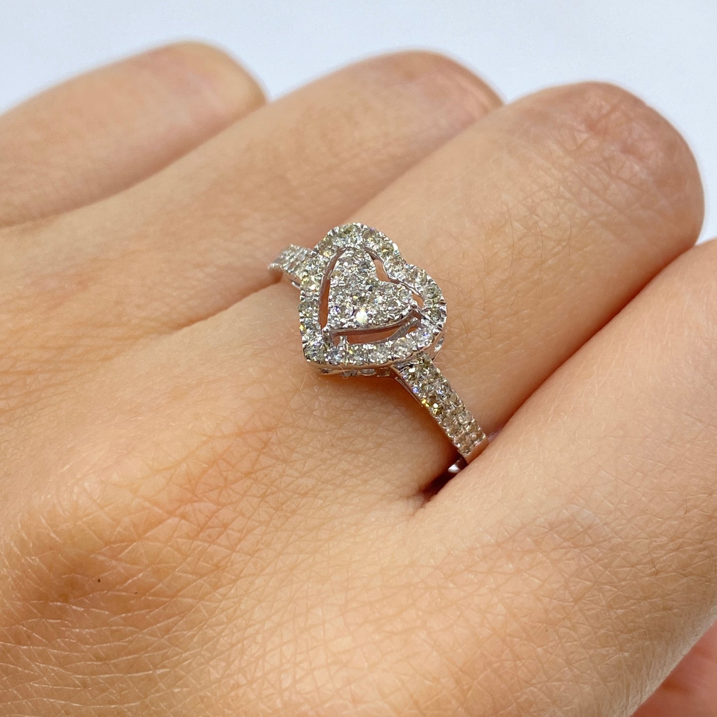 14K Rare Heart Halo Diamond Ring