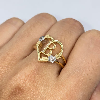 10K Bloom Heart Letter Diamond Ring