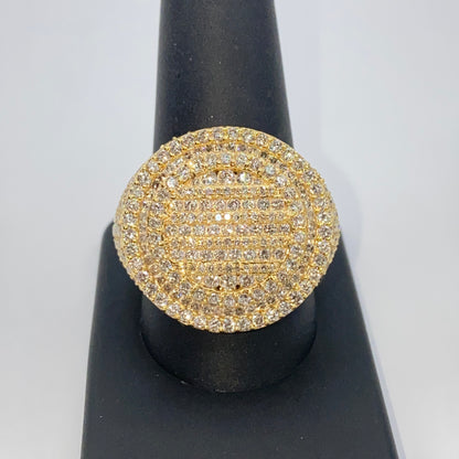 14K Iced Circle Pave Diamond Signet Ring