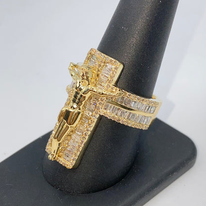 10K Crucify Cross Diamond Baguette Ring