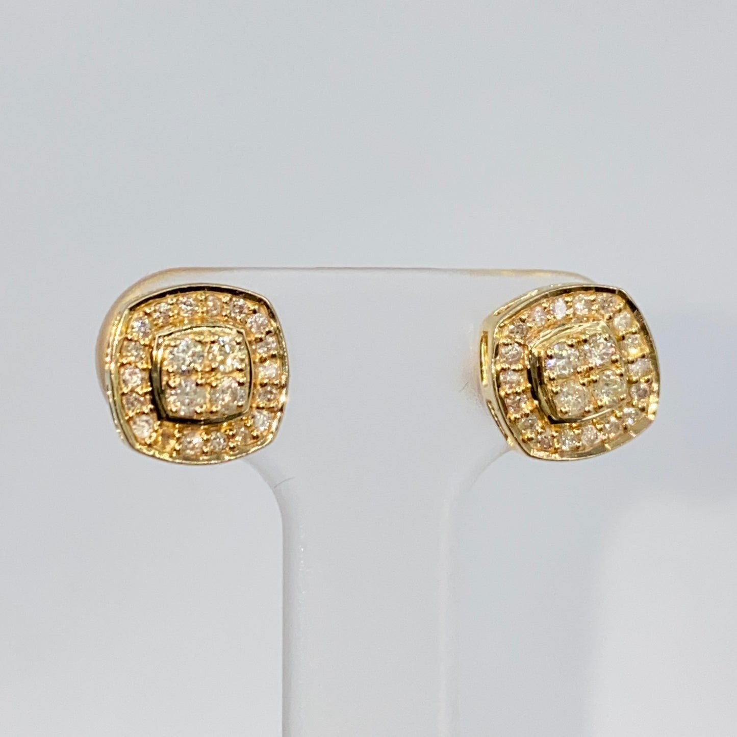 14K 8MM Rounded Square Halo Diamond Earrings