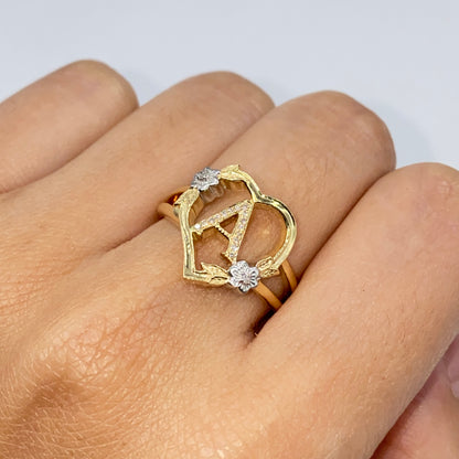 10K Bloom Heart Letter Diamond Ring