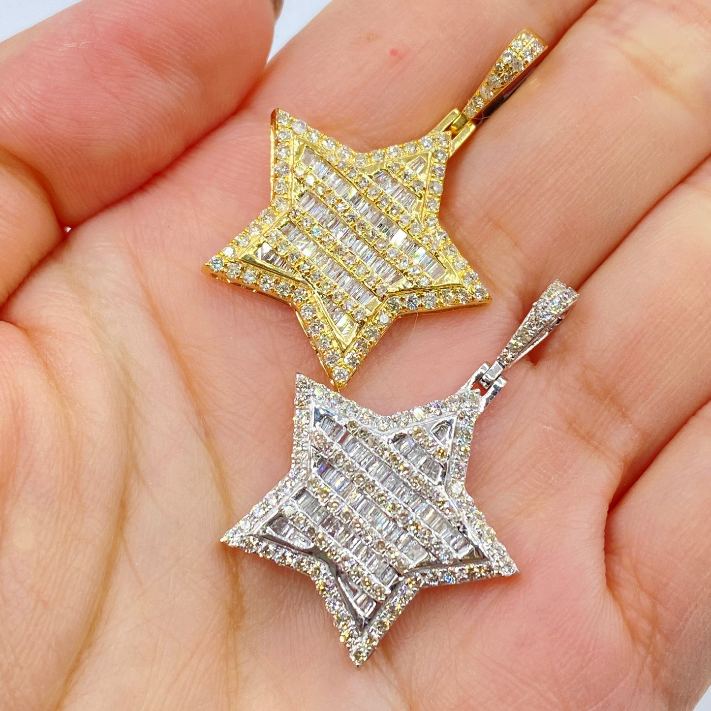 10K Stellaris Star Diamond Baguette Pendant