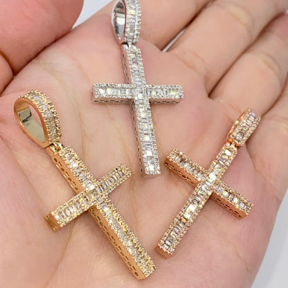 10K Bold Cross Diamond Baguette Pendant