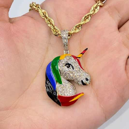 14K Pride Rainbow Unicorn Diamond Pendant