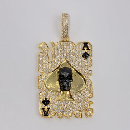 10K Skull Ace of Spades Card Diamond Pendant
