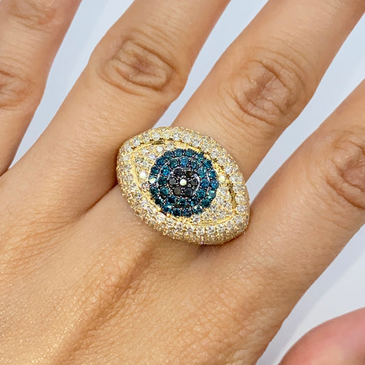 14K Iced Evil Eye Diamond Ring