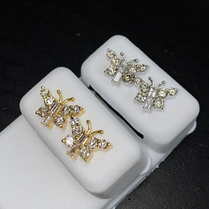 14K Butterfly Diamond Baguette Earrings