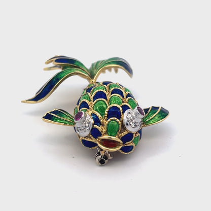 18k Elegant Koi Fish Enamel Pin Brooch