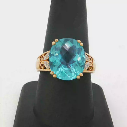 10k Yellow Gold Cocktail Ring with Oval Aquamarine Cabochon