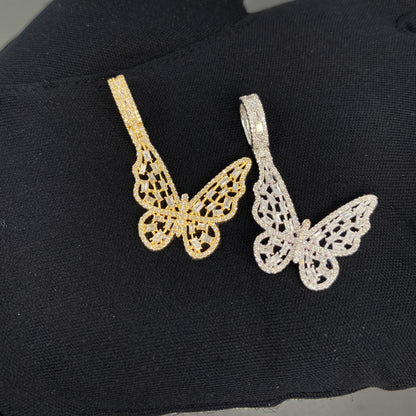 14K Butterfly Diamond Baguette Pendant