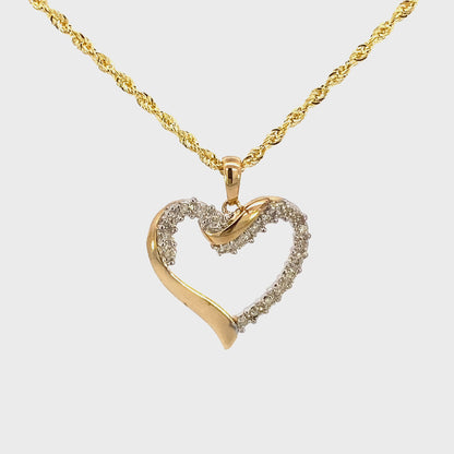 10K Ribbon Heart Diamond Pendant Necklace
