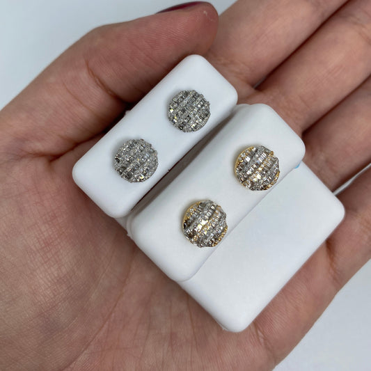 14K Circle Stacked Diamond Baguette Earrings