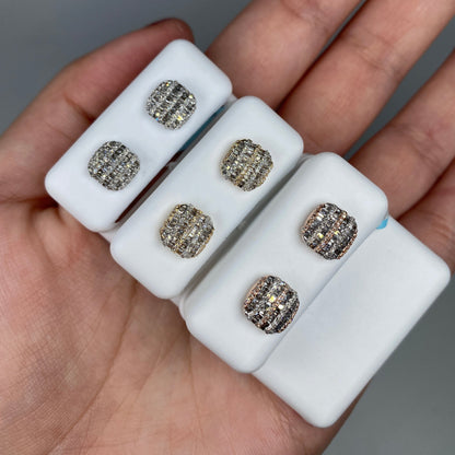 14K Square Stacked Diamond Baguette Earrings