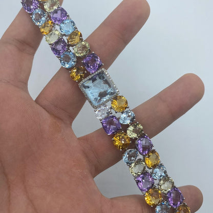 14K Stacked Gemstone Diamond Bracelet
