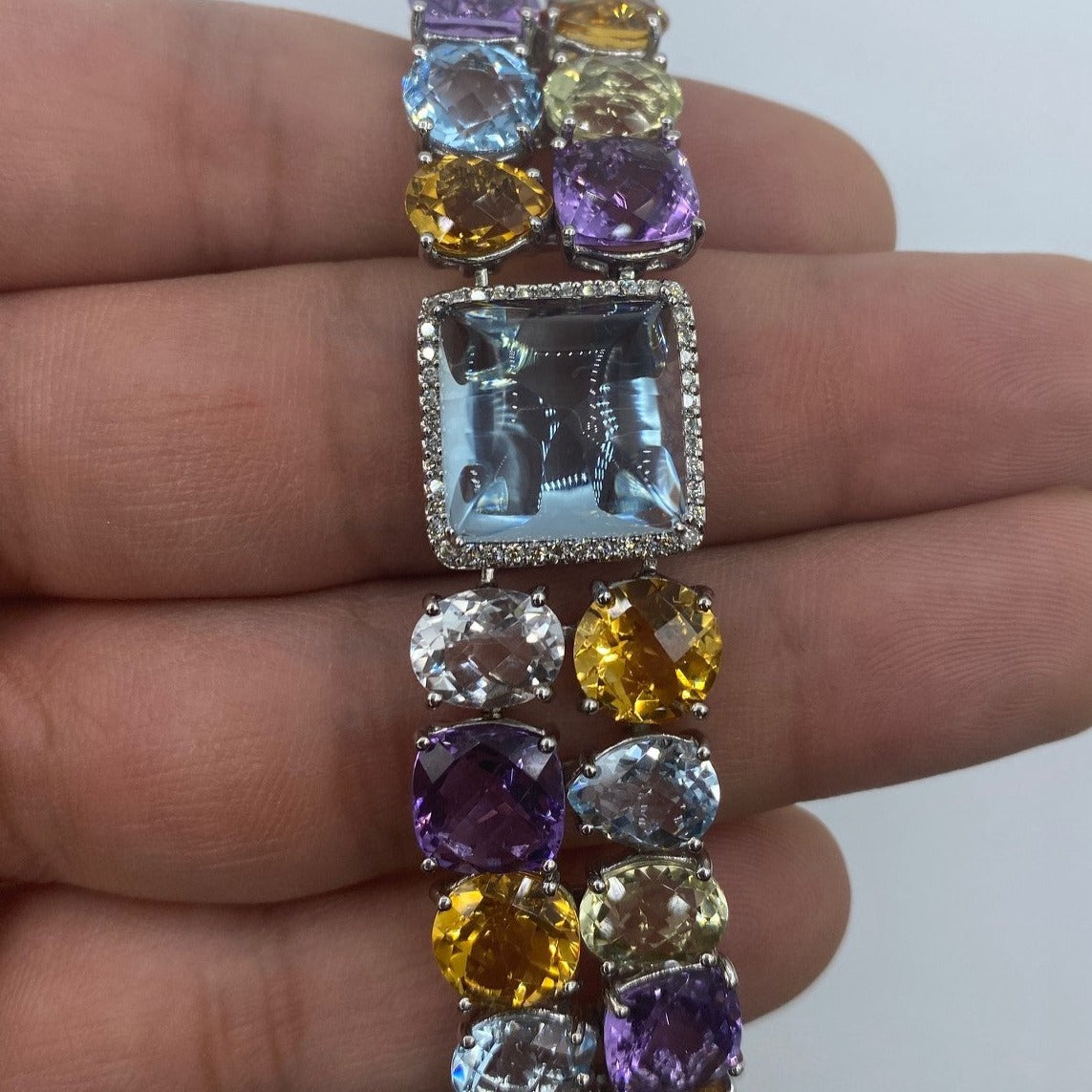 14K Stacked Gemstone Diamond Bracelet
