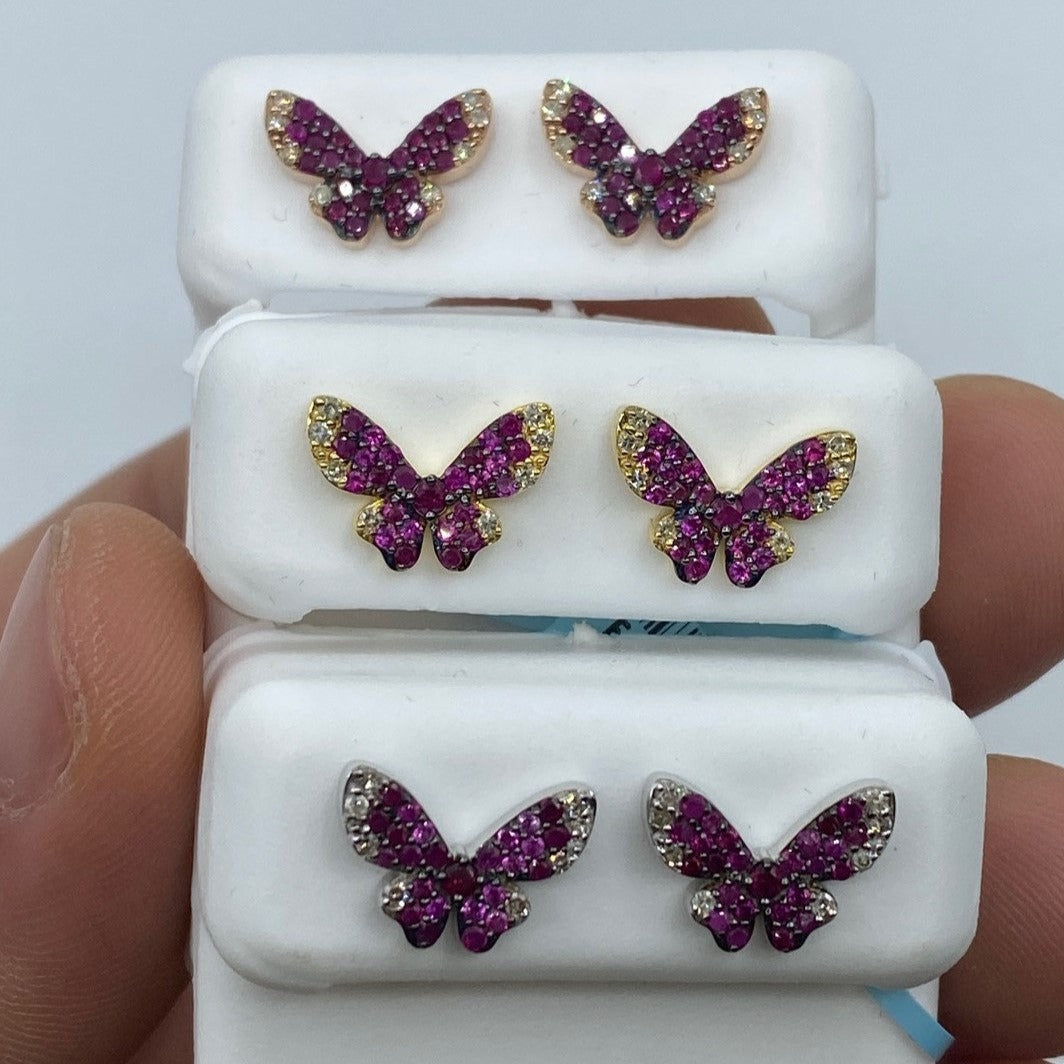 14K Purple Butterfly Diamond Earrings