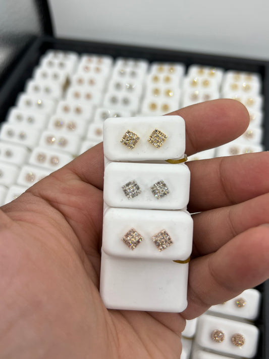 10K Square Baguette Diamond Earrings