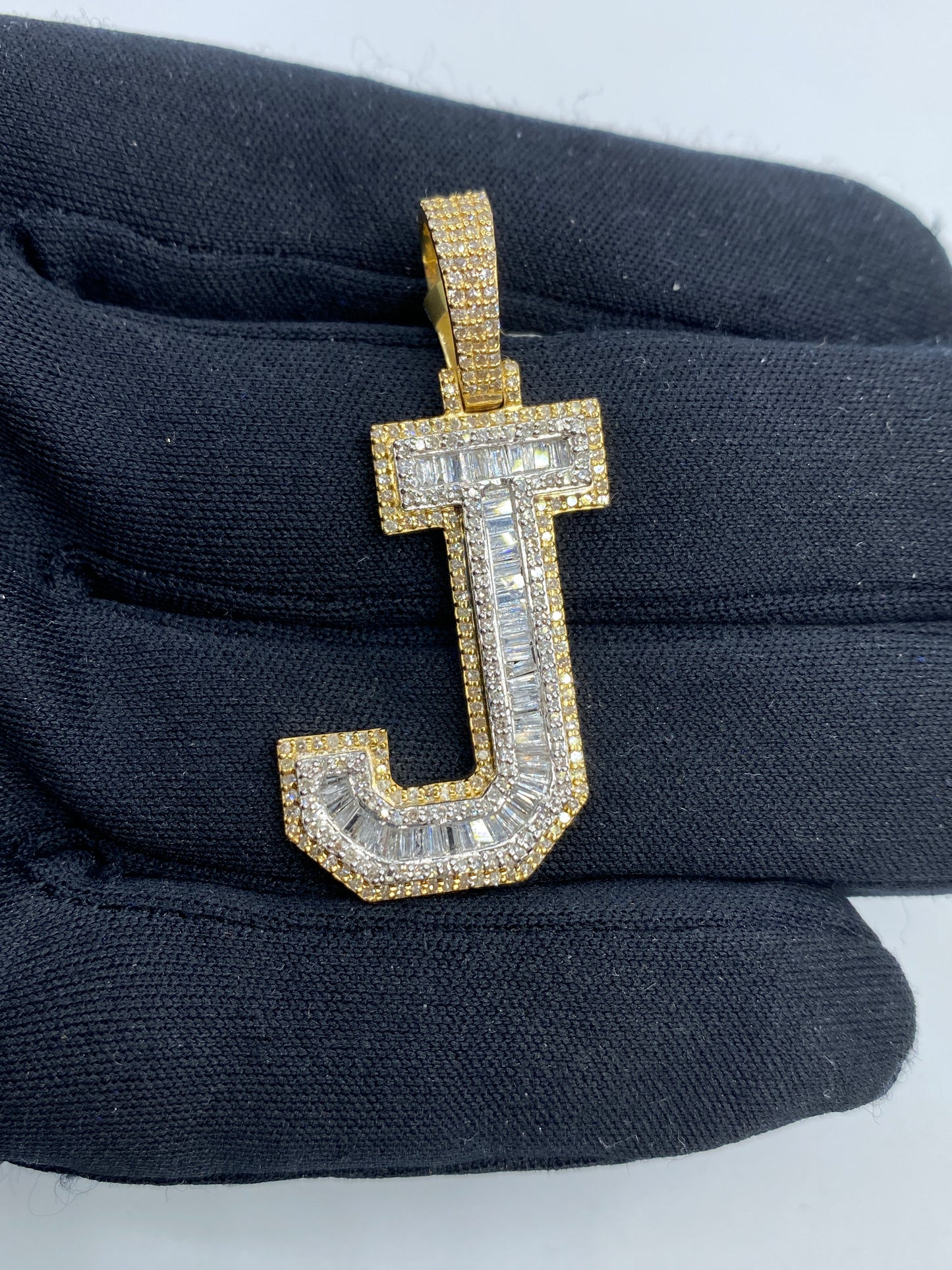 Initial J Diamond Baguette Pendant