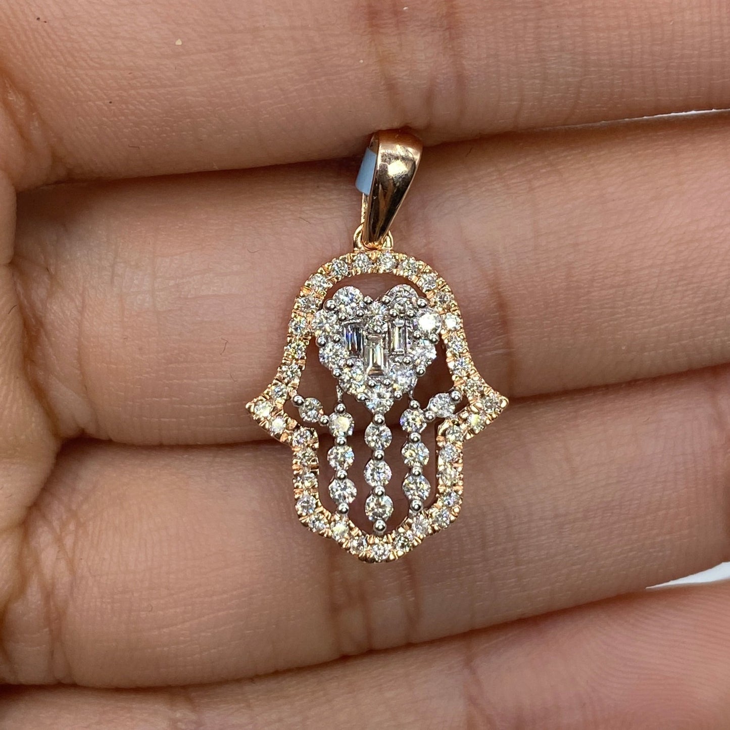 14K Heart Hamsa Diamond Pendant