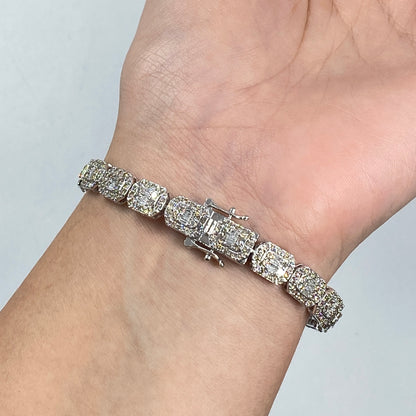 10K 7.5MM Rectangle Diamond Baguette Link Bracelet 20"