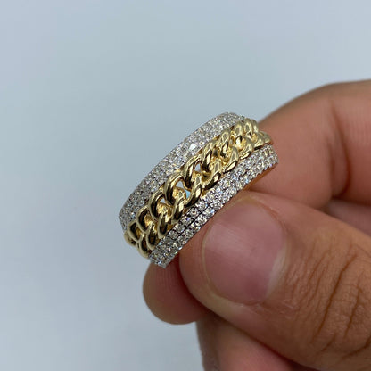 14K Gold 10MM Cuban Link Banded Diamond Ring