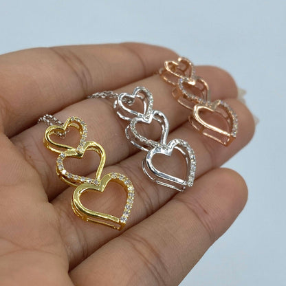 10K Heart Charm Stack Diamond Pendant