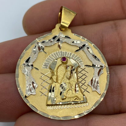 14K Saint Caridad del Cobre Round Medallion Pendant 1.75"