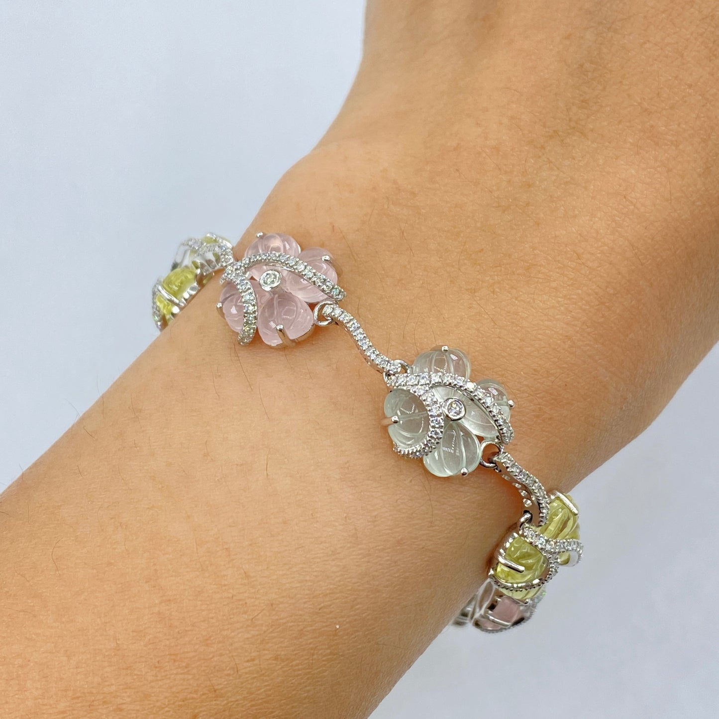14K Pastel Flower Link Diamond Bracelet