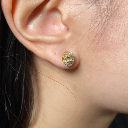 14K Oval Dragon Egg Stud Diamond Baguette Earring