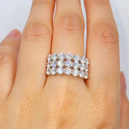 18K Three Row Stacked Diamond Ring