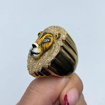 14K Jumbo Lion Face Diamond Ring