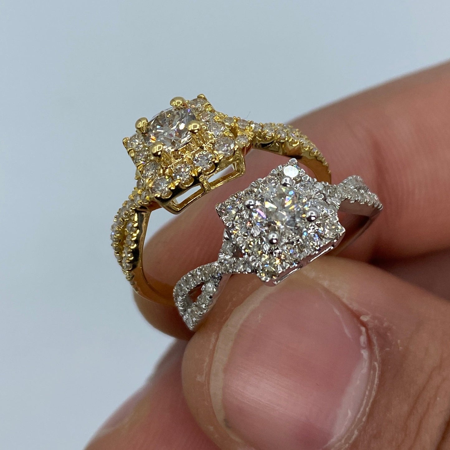 14K Spiral Square Large Center Stone Diamond Engagement Ring