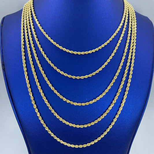 10K Yellow Gold 3MM Rope Chain 16-24"