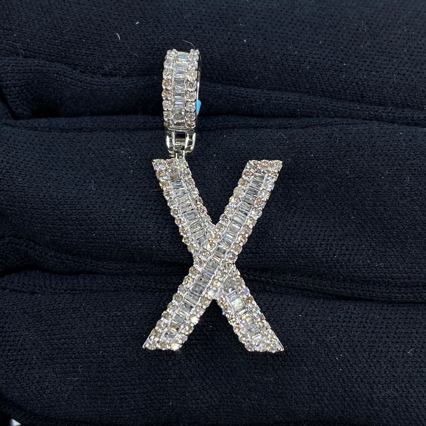 14K Initial X Diamond Baguette Pendant