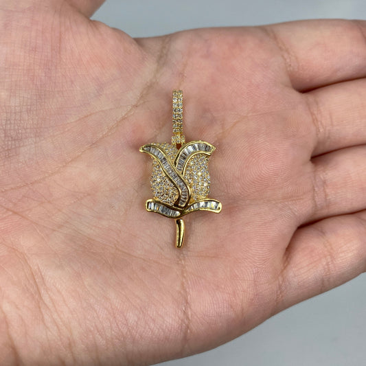 14K Rose Diamond Baguette Pendant