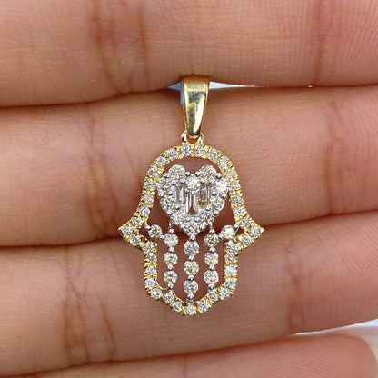 14K Heart Hamsa Diamond Pendant