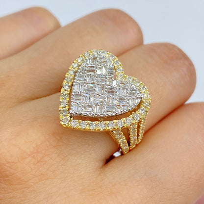 14K Full Heart Diamond Baguette Ring