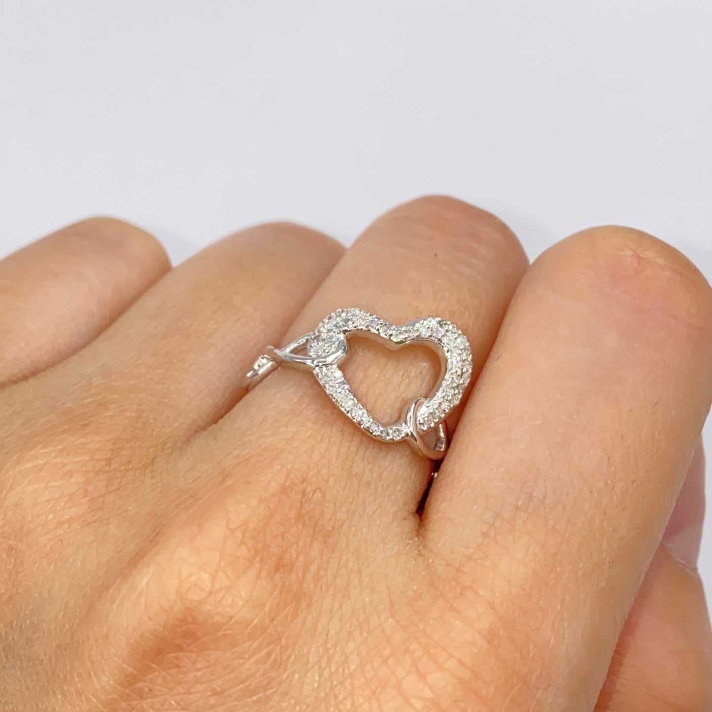 14K Heart Infinity Diamond Ring Adjustable Band