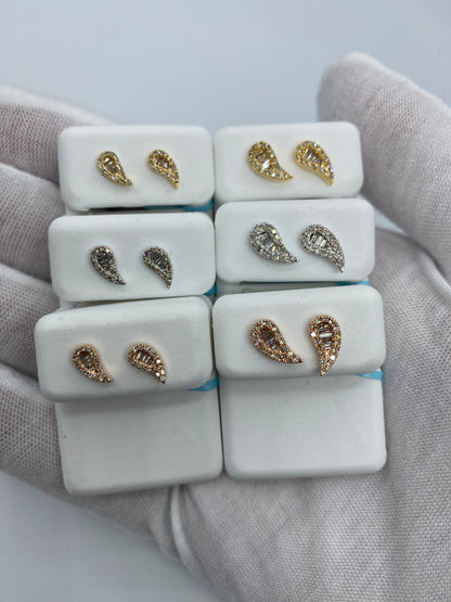 14K Small Tear Shape Diamond Baguette Earrings
