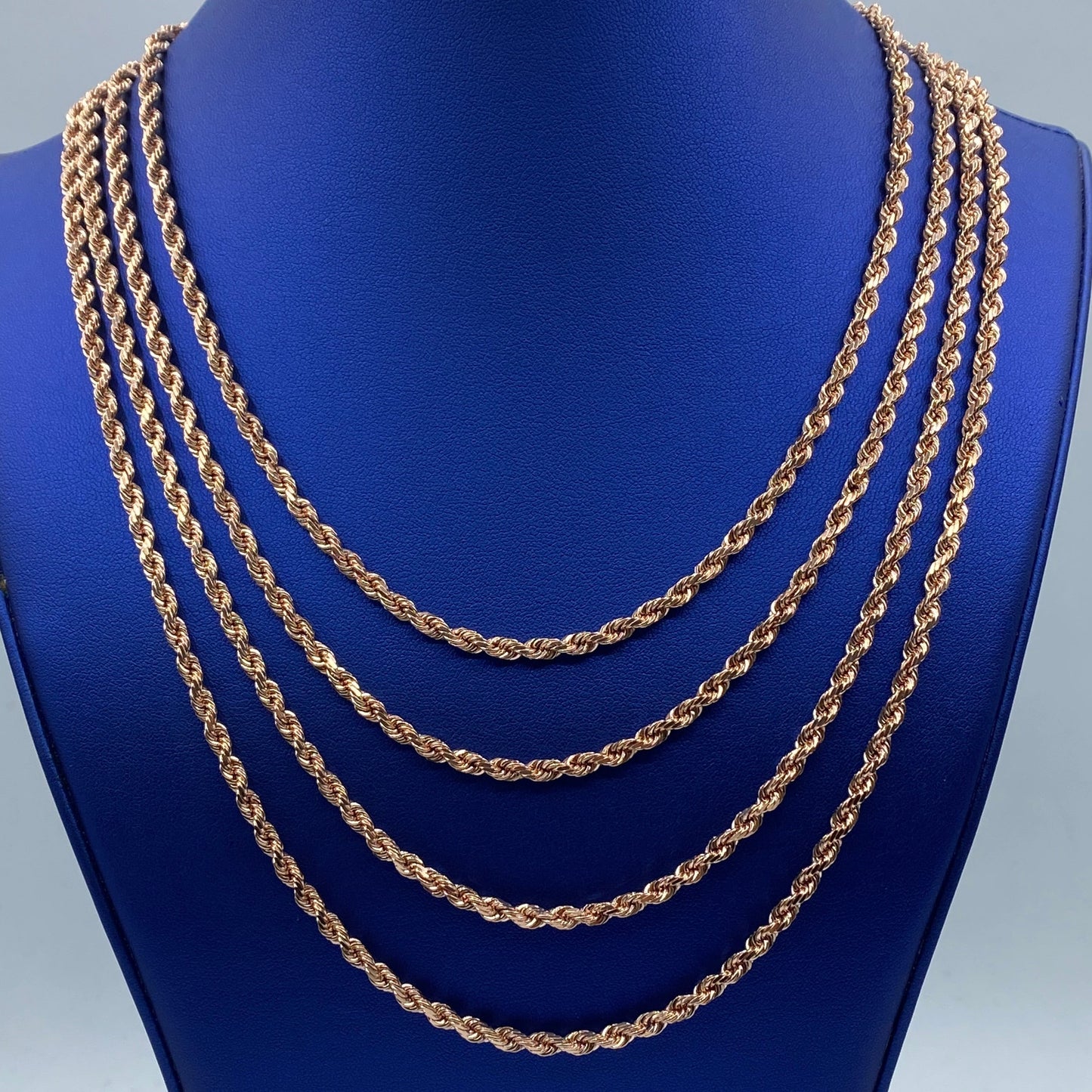 Rope Chain Necklace Real 10K Rose Gold Full Collection