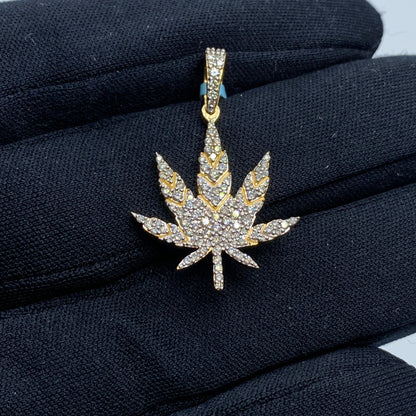 14k Weed Cannabis Ganja Diamond Pendant