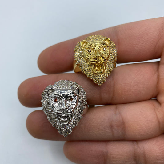 10K Jeweled Lion Diamond Ring