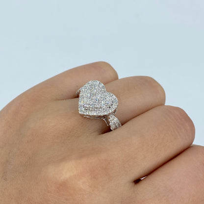 14K Heart Halo Diamond Ring