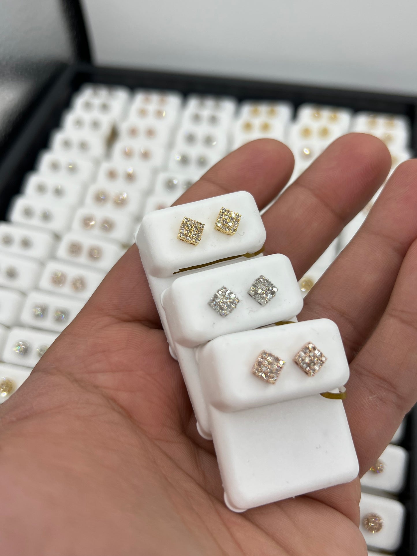 10K Square Baguette Diamond Earrings
