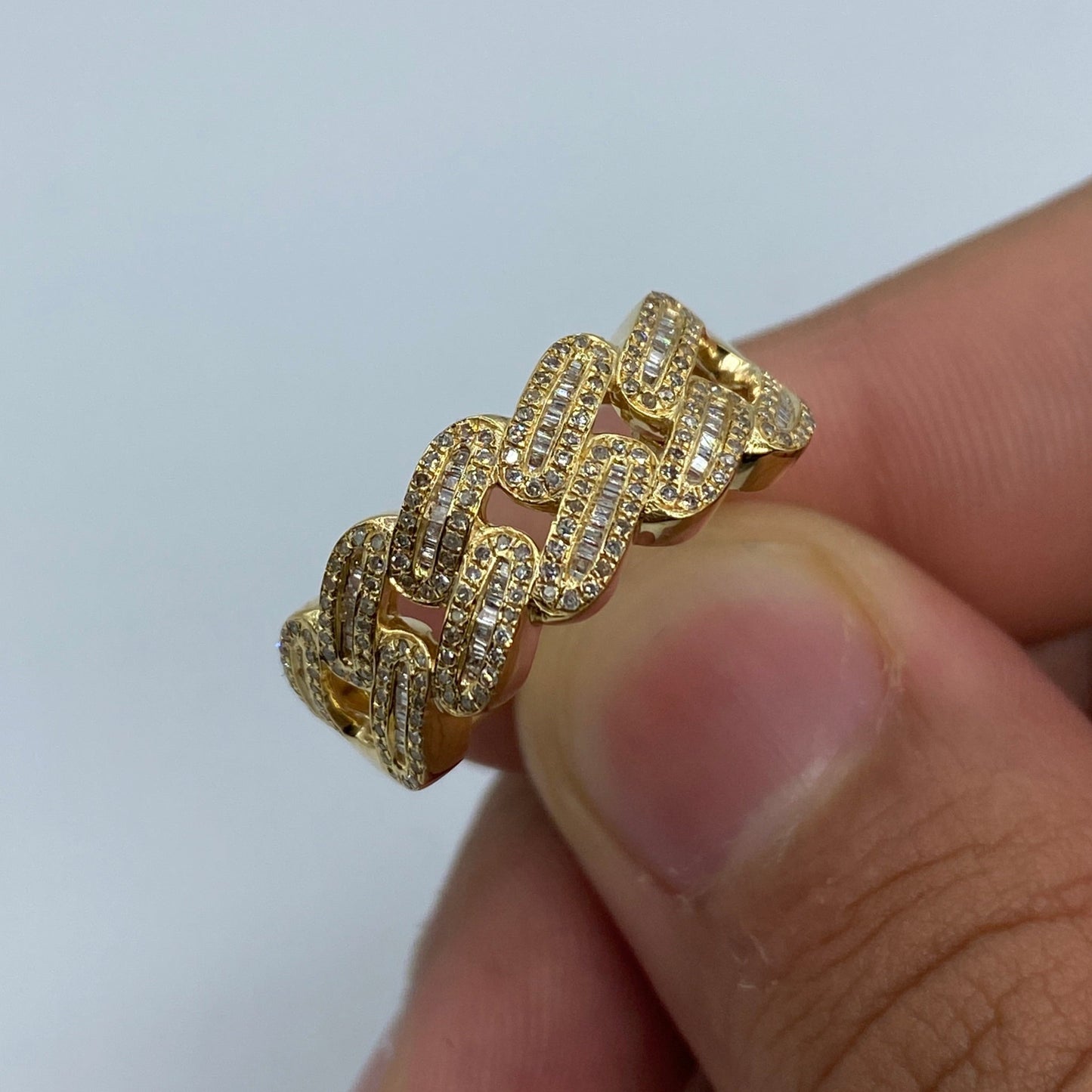 10K/14K Gold 9MM Rounded Cuban Link Diamond Baguette Ring