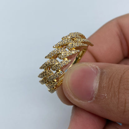 14K Gold 9MM Cuban Thorn Link Diamond Ring