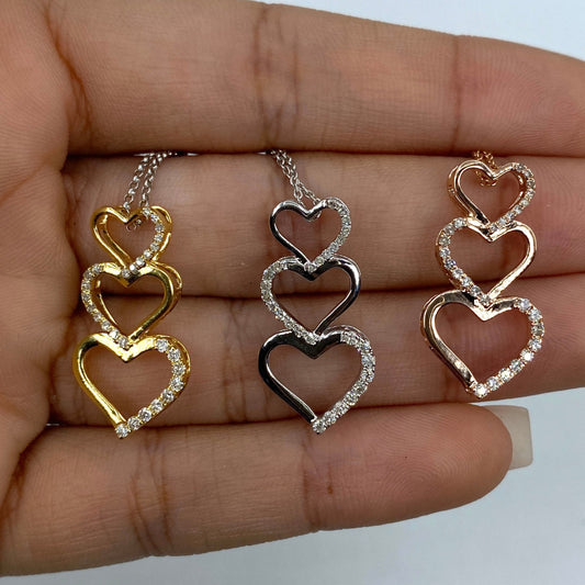 10K Heart Charm Stack Diamond Pendant